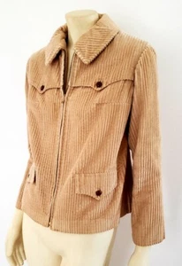 CLEARANCE corduroy coat 1960s M tan zip front short jacket mid century - Picture 1 of 8