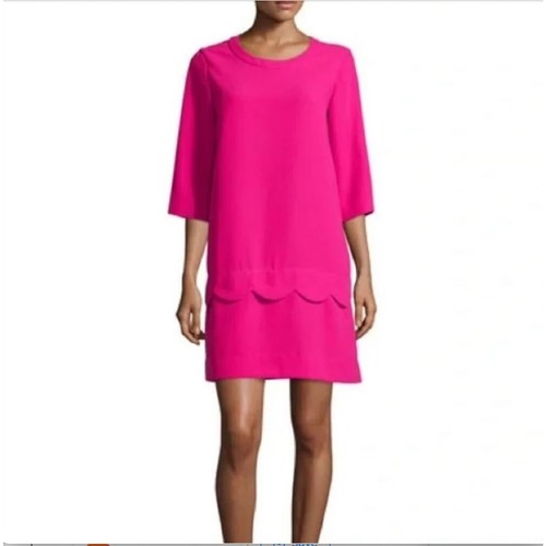 Kate Spade Abito rosa brillante con dettagli a capesante manica 3 4 taglia 6 vestito demi shift