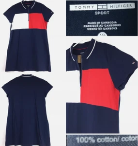 Tommy Hilfiger Sport Womens 2XL (46 in Bust) Red Navy 1/4 Zip Polo Shift Dress - Picture 1 of 9