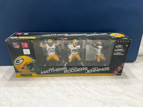 Green Bay Packers 3 Pack NFL Mcfarlane Action Figures Mathews Jennings Rodgers Cover