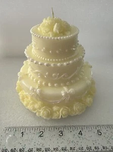 4.5” Tall Wedding Cake Candle Vintage Yellow Decor Topper Gift - Picture 1 of 4