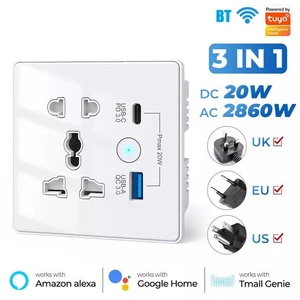 2 IN 1 Smart Home Tuya Wifi Touch Wall Socket Switch with USB Type C Fast Charge - Picture 1 of 24