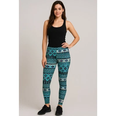 Leggings de diseño azteca para mujer talla única mantecoso suave elástico NUEVO Foto 1 de 4