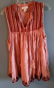 Top Babydoll Rachel Zoe Para Mujer XL Rosa Sin Mangas Bordado Boho Hippie Indie - Imagen 1 de 5