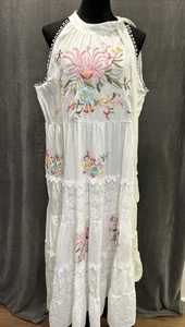 Reba Maxikleid Blumenstickerei weiß Stufen Spitzenbesatz Fit & Flare Größe XL - Bild 1 von 10