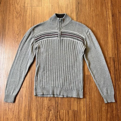 American Rag Cie Sweater Large Mens Gray Ribbed Knit 1/4 Zip Pullover Y2K 90s - Image 1 of 4