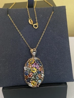 Gold On Sterling Silver Diamond, Sapphire, Citrine And Peridot Pendant Necklace - Image 1 of 4
