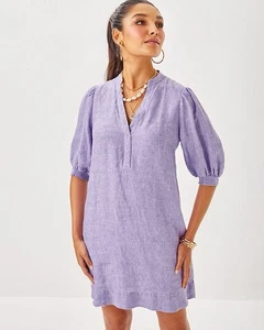 Lilly Pulitzer Mialeigh Linen Dress Elbow Sleeve Sz 10 Resort Coastal Lavender - Picture 1 of 9