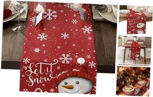 Christmas Snowman Table Runner - Cotton Linen 90 Inches Long, 13 x 90 In Red - Picture 1 of 8