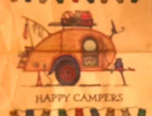 "Fundas de almohada de tela Happy Camper de 18"" mezcla de lino/algodón" - Imagen 1 de 5