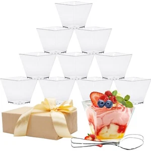 Desserttassen 50 Stück Plastik mit Löffeln Wiederverwendbar 2oz/60ml Mini Des... - Bild 1 von 9