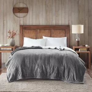 Heated Blanket Gray Plush Berber King Electric Temperature Control Bedding Cover - Picture 1 of 5