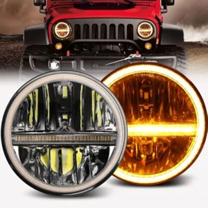 7 inch led headlight White Halo Amber Turn Signal For Jeep Wrangler Rubicon JK - Picture 1 of 9