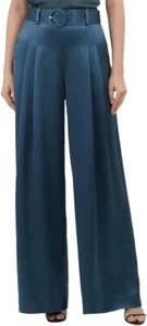 Cinq a Sept Shauna Pleated Satin Wide-Leg Pants Women's Size 2 Onyx Side Pockets - Picture 1 of 15