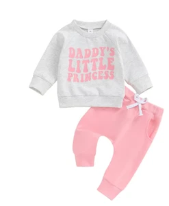 Little Girls 2PCs Long Sleeve Letter Print Tops Solid Color Pant sets (6M to 3T) - Picture 1 of 6