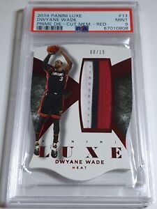 2014 Luxe Dwyane Wade PRIME PATCH RED /15 Game Jersey Die-Cut PSA 9 (POP 2)