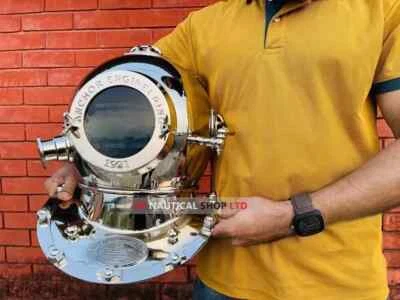 Casco de Buceo Ancla Plateado Marina de los Estados Unidos Morse Buzos Antiguo Casco Marino de Buceo Foto 1 de 4