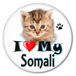 I LOVE MY SOMALI KITTEN CAT 3" SAFETY PIN BACK BUTTON - Picture 1 of 2