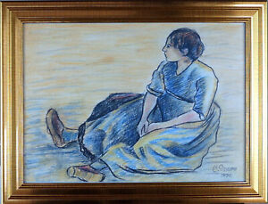 CAMILLE PISSARRO / Original COLORED GRAPHITE Drawing on Paper SIGNED / Framed.