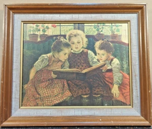 Vintage "Ein gutes Buch" von Walter Firle Kunstdruck gerahmt 18" x 15" - Bild 1 von 9