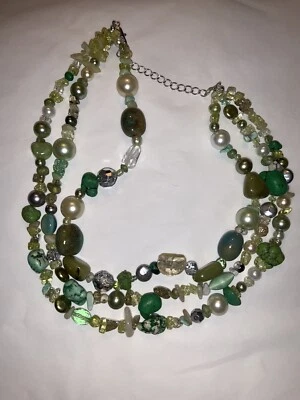 Lote de 4 collar multihilo con cuentas de vidrio verde y turquesa verde Foto 1 de 4