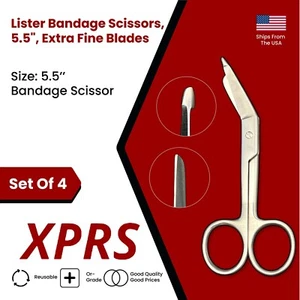 Set of 4 Lister Bandage Scissors, 5.5", Extra Fine Blades - Picture 1 of 8