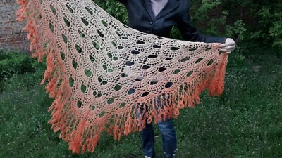 Suéter Capelet Tejido a Mano Ganchillo Naranja Romántico Mantón de Angora Foto 1 de 4