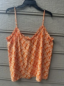 Top LOFT para mujer talla L naranja con flores de gasa cami correas de espagueti - Imagen 1 de 2