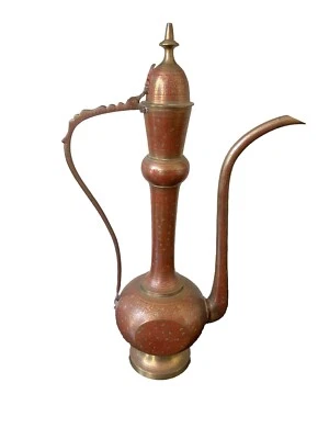 Tetera de latón persa del siglo XIX con tapa de esmalte rojo Imperio Otomano 106 Foto 1 de 4