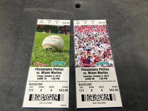 BIGLIETTO PHILLIES 2015 STUB 10/2/15-10/3/15 VS MARLINS - Foto 1 di 3