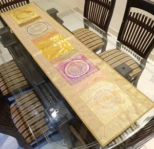 Dining Table Runner Wall Tapestry Woven Zari Brocade Banarasi Cover Multi-Color - Picture 1 of 9