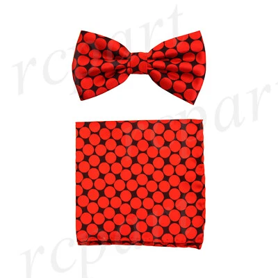 Conjunto de pajarita y pañuelo preatado de microfibra para hombre negro rojo puntos formal graduación Foto 1 de 4