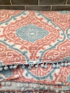 Levtex Reversible Twin Comforter Quilt & Sham Set Paisley Pom Pink Flamingos