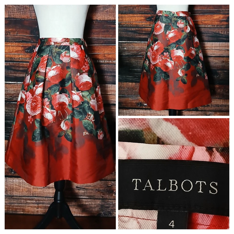 Falda Talbots Talla 4 Línea A Plisada Acampanada Roja Rosa Bolsillos Cremallera Lateral Forrada Retro Foto 1 de 4