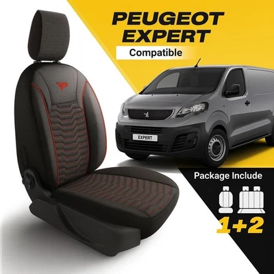 TAILORED SEAT COVERS FOR PEUGEOT EXPERT 2018 ONWARDS PIQUE FABRIC 1+2 FRONT SET - Image 1 of 4