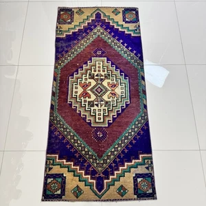 2x5 Vintage Oriental Runner Rug, Hand Knotted Turkish Oushak Carpet - Picture 1 of 10