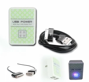 4 USB PORT POWER ADAPTER+3FT CABLE CHARGER DATA BLACK FOR IPHONE IPOD TOUCH IPAD - Photo 1/1