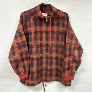 Vintage 90s Red Plaid Fleece 1/4 Zipp Shirt Medium Energie AS IS - Picture 1 of 16