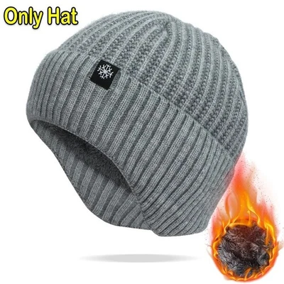 Sombrero de punto cálido de invierno para hombre forrado de piel sintética gorra de bombardero oreja gorro de ciclismo Foto 1 de 4