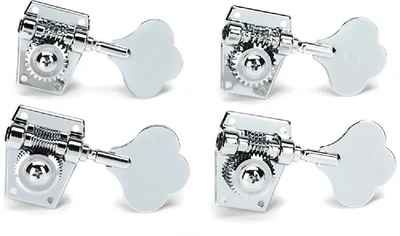 Graph Tech 4-In-Line Ratio Open Back Clover Leaf Button Bass Tuners - CHROME