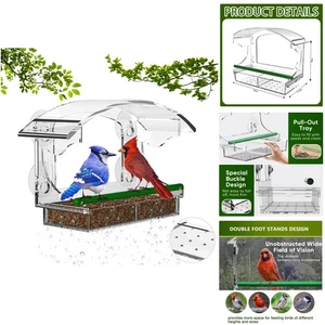 Vogelfutterhaus Fenster Saugnäpfe Transparent Acryl mit Abnehmbar Futterspender - Bild 1 von 10