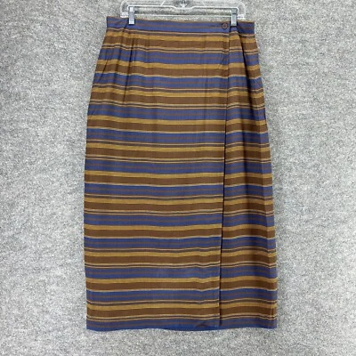 全新 Chaus 裙子 女式 蓝色 棕色 加 16 条纹 包裹 长 Maxi 人造丝 靛蓝 — 第 1/4 张图片