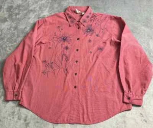 Koret City Blues Shirt Women's XL Red Stripe Button Up Embroidered Collared - Picture 1 of 10