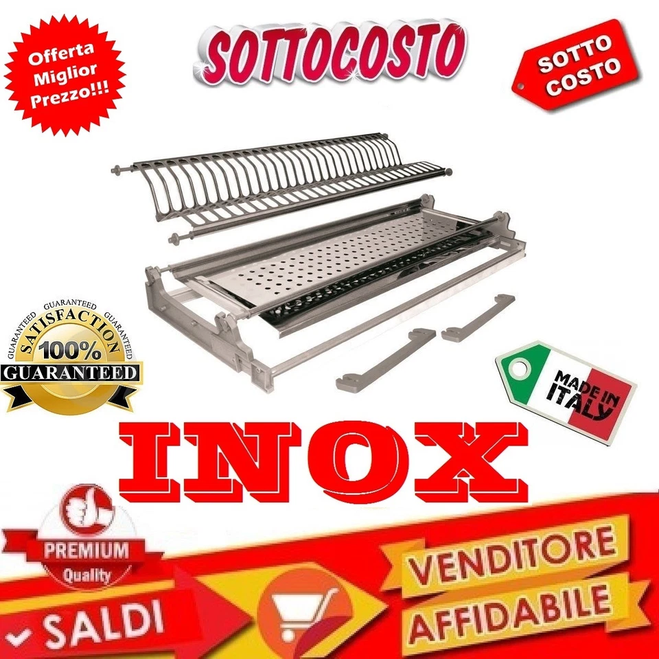 IDOR STORE SCOLAPIATTI COLAPIATTI 56 CM ACCIAIO INOX CON BASE VASCHETTA TELAIO REGOLABILE