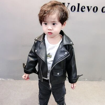Boys Leather Jacket Solid Color Boy Coats Kids Casual Style Children Jackets - Image 1 of 4