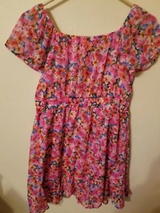 Trixxi girl junior size 14 16 acetate overlay elastic waist lined cap sleeve - Picture 1 of 12