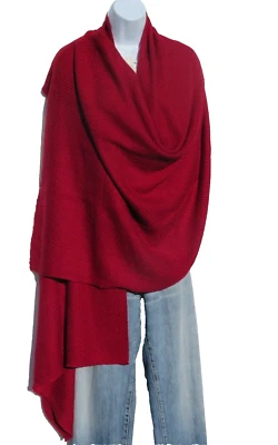 Cachemira|Chal\Tirar|Gran tamaño|Telar a mano|4 capas|Espiga ancha|Rojo rubí Foto 1 de 4
