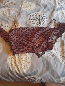 Pretty Little Thing Leopard Print Bardot Strappy Crop Top Size 8 - Picture 1 of 4