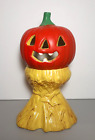 Halloween Pumpkin on Haystack Ceramic Jack o Lantern Figurine Decoration Vintage