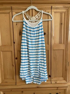 Epic Threads Girls Teal Blue/ White Striped Crochet Back Sleeveless Dress Sz XL - Picture 1 of 12